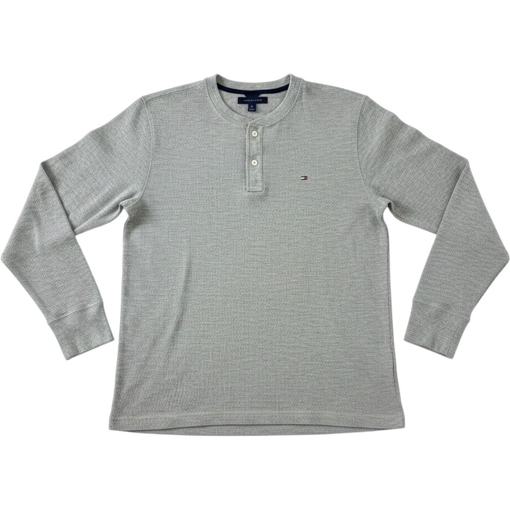 Tommy Hilfiger Mens XL Gray Waffle Knit Long Sleeve Henley Shirt 837951